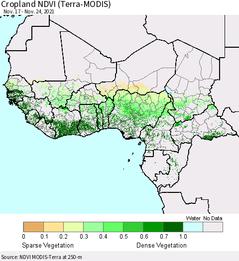 Western Africa Cropland NDVI (Terra-MODIS) Thematic Map For 11/17/2021 - 11/24/2021