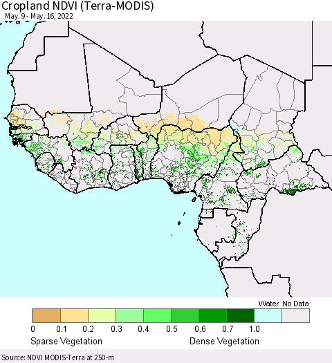 Western Africa Cropland NDVI (Terra-MODIS) Thematic Map For 5/9/2022 - 5/16/2022