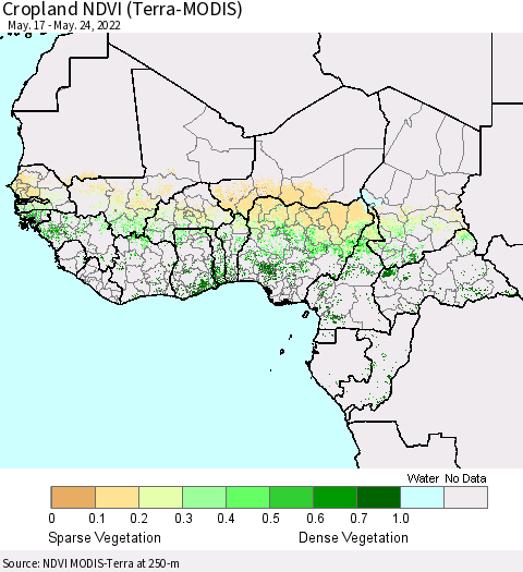 Western Africa Cropland NDVI (Terra-MODIS) Thematic Map For 5/17/2022 - 5/24/2022