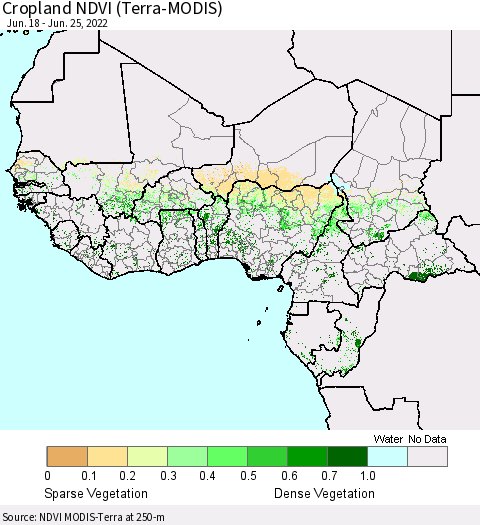 Western Africa Cropland NDVI (Terra-MODIS) Thematic Map For 6/18/2022 - 6/25/2022