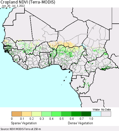 Western Africa Cropland NDVI (Terra-MODIS) Thematic Map For 6/26/2022 - 7/3/2022