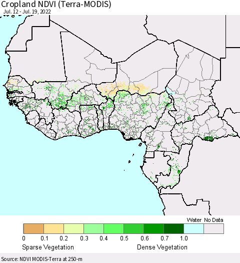 Western Africa Cropland NDVI (Terra-MODIS) Thematic Map For 7/12/2022 - 7/19/2022