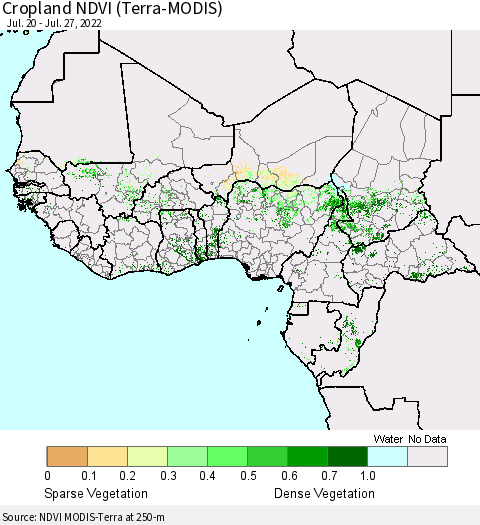 Western Africa Cropland NDVI (Terra-MODIS) Thematic Map For 7/20/2022 - 7/27/2022