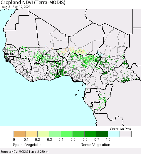 Western Africa Cropland NDVI (Terra-MODIS) Thematic Map For 8/5/2022 - 8/12/2022