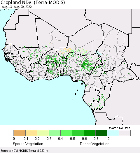 Western Africa Cropland NDVI (Terra-MODIS) Thematic Map For 8/13/2022 - 8/20/2022