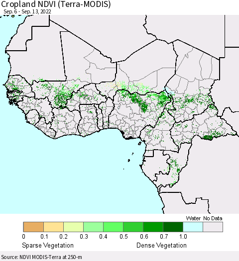 Western Africa Cropland NDVI (Terra-MODIS) Thematic Map For 9/6/2022 - 9/13/2022