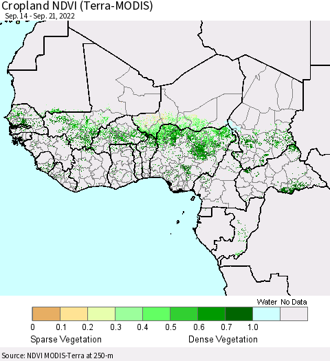 Western Africa Cropland NDVI (Terra-MODIS) Thematic Map For 9/14/2022 - 9/21/2022