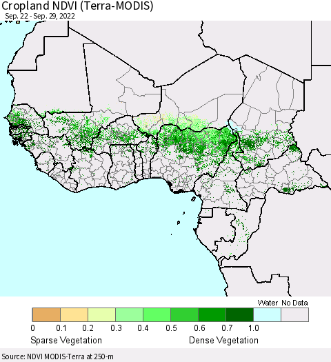 Western Africa Cropland NDVI (Terra-MODIS) Thematic Map For 9/22/2022 - 9/29/2022
