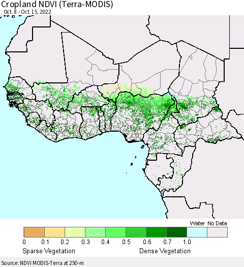 Western Africa Cropland NDVI (Terra-MODIS) Thematic Map For 10/8/2022 - 10/15/2022