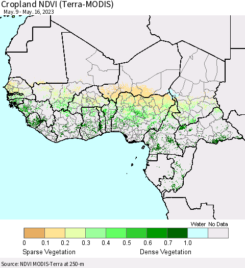 Western Africa Cropland NDVI (Terra-MODIS) Thematic Map For 5/9/2023 - 5/16/2023