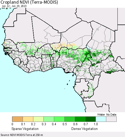 Western Africa Cropland NDVI (Terra-MODIS) Thematic Map For 7/12/2023 - 7/19/2023
