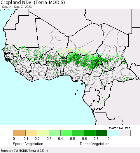 Western Africa Cropland NDVI (Terra-MODIS) Thematic Map For 9/14/2023 - 9/21/2023