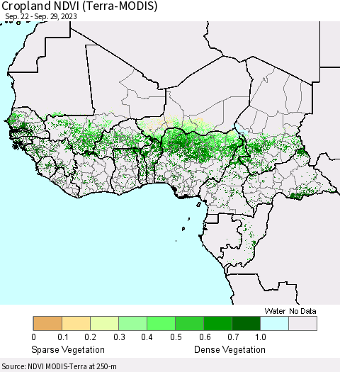 Western Africa Cropland NDVI (Terra-MODIS) Thematic Map For 9/22/2023 - 9/29/2023