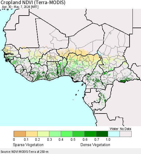 Western Africa Cropland NDVI (Terra-MODIS) Thematic Map For 4/30/2024 - 5/7/2024