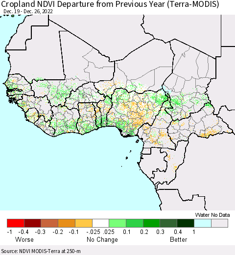 Western Africa Cropland NDVI Departure from Previous Year (Terra-MODIS) Thematic Map For 12/19/2022 - 12/26/2022