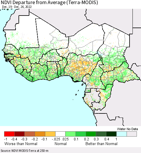 Western Africa NDVI Departure from Average (Terra-MODIS) Thematic Map For 12/19/2022 - 12/26/2022