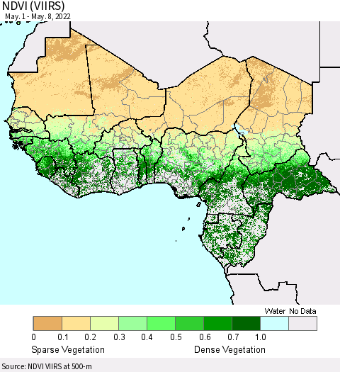 Western Africa NDVI (VIIRS) Thematic Map For 5/1/2022 - 5/8/2022