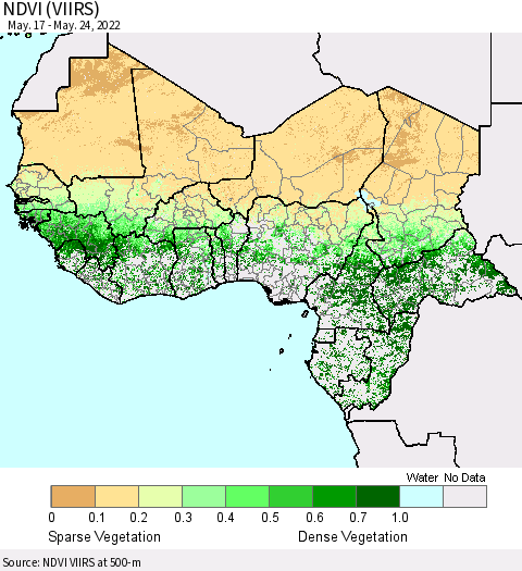 Western Africa NDVI (VIIRS) Thematic Map For 5/17/2022 - 5/24/2022