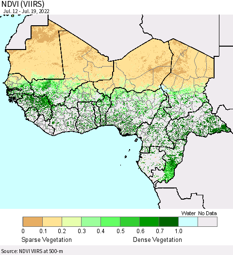 Western Africa NDVI (VIIRS) Thematic Map For 7/12/2022 - 7/19/2022