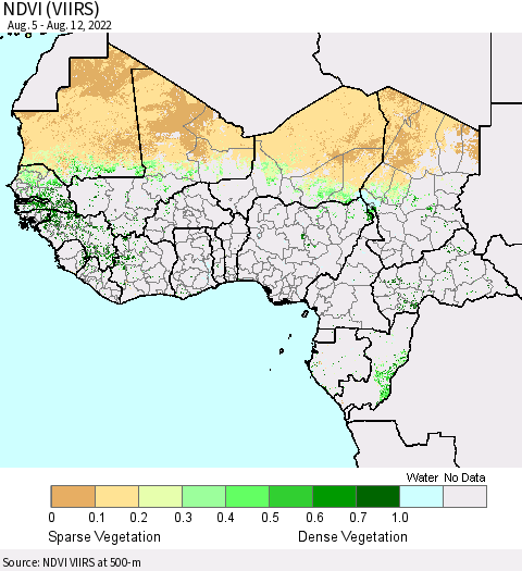 Western Africa NDVI (VIIRS) Thematic Map For 8/5/2022 - 8/12/2022