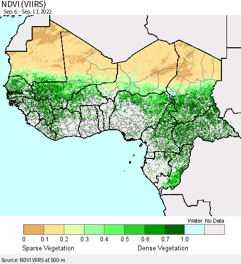 Western Africa NDVI (VIIRS) Thematic Map For 9/6/2022 - 9/13/2022