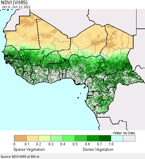 Western Africa NDVI (VIIRS) Thematic Map For 10/8/2022 - 10/15/2022