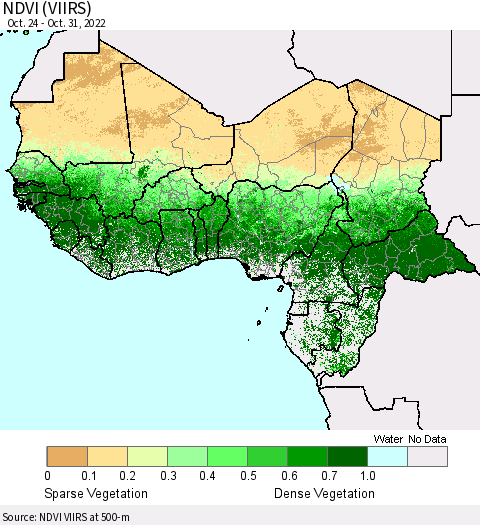 Western Africa NDVI (VIIRS) Thematic Map For 10/24/2022 - 10/31/2022