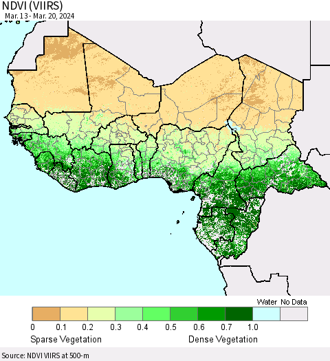 Western Africa NDVI (VIIRS) Thematic Map For 3/13/2024 - 3/20/2024