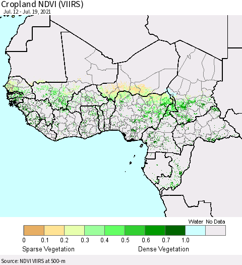 Western Africa Cropland NDVI (VIIRS) Thematic Map For 7/12/2021 - 7/19/2021