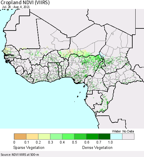 Western Africa Cropland NDVI (VIIRS) Thematic Map For 7/28/2021 - 8/4/2021
