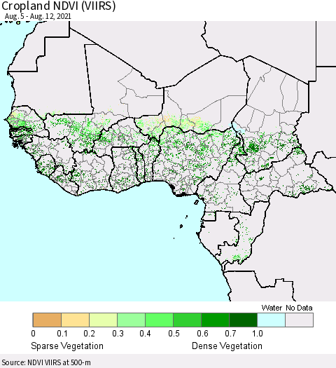 Western Africa Cropland NDVI (VIIRS) Thematic Map For 8/5/2021 - 8/12/2021
