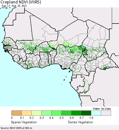 Western Africa Cropland NDVI (VIIRS) Thematic Map For 8/13/2021 - 8/20/2021