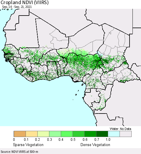 Western Africa Cropland NDVI (VIIRS) Thematic Map For 9/14/2021 - 9/21/2021