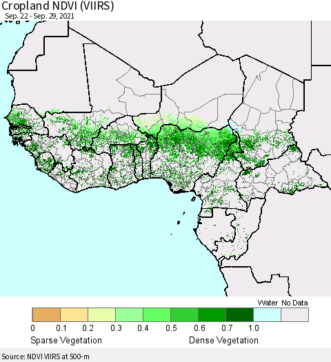 Western Africa Cropland NDVI (VIIRS) Thematic Map For 9/22/2021 - 9/29/2021