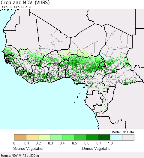 Western Africa Cropland NDVI (VIIRS) Thematic Map For 10/16/2021 - 10/23/2021
