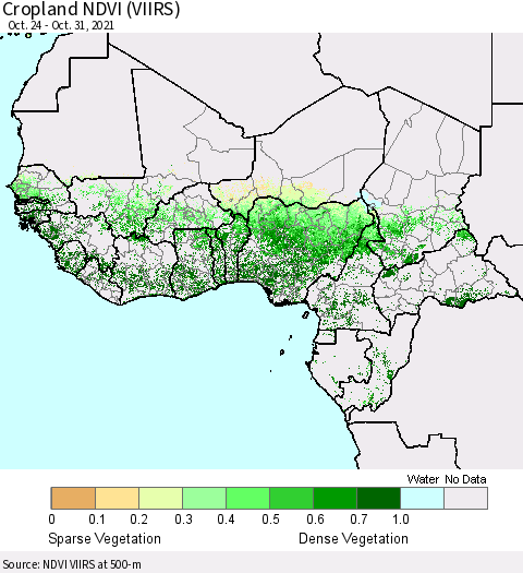 Western Africa Cropland NDVI (VIIRS) Thematic Map For 10/24/2021 - 10/31/2021