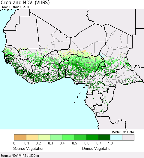 Western Africa Cropland NDVI (VIIRS) Thematic Map For 11/1/2021 - 11/8/2021