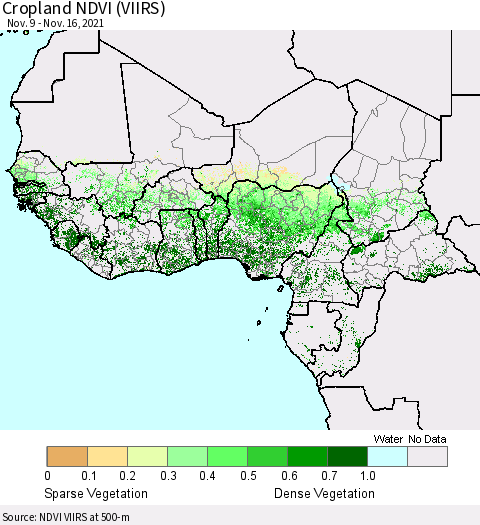 Western Africa Cropland NDVI (VIIRS) Thematic Map For 11/9/2021 - 11/16/2021