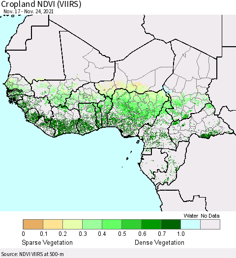 Western Africa Cropland NDVI (VIIRS) Thematic Map For 11/17/2021 - 11/24/2021