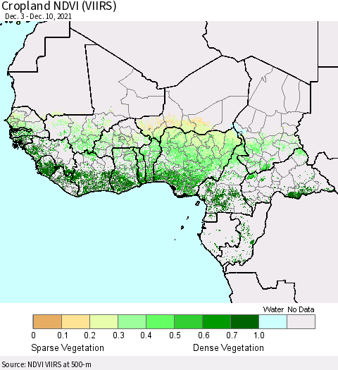 Western Africa Cropland NDVI (VIIRS) Thematic Map For 12/3/2021 - 12/10/2021