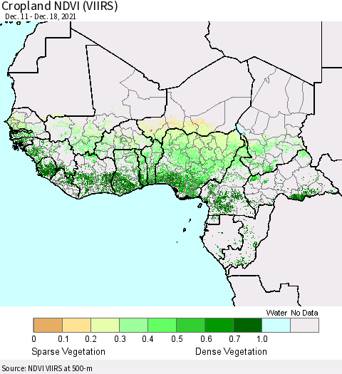 Western Africa Cropland NDVI (VIIRS) Thematic Map For 12/11/2021 - 12/18/2021