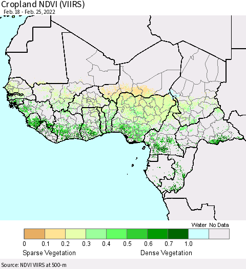 Western Africa Cropland NDVI (VIIRS) Thematic Map For 2/18/2022 - 2/25/2022