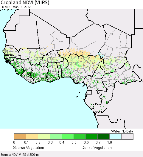 Western Africa Cropland NDVI (VIIRS) Thematic Map For 3/6/2022 - 3/13/2022