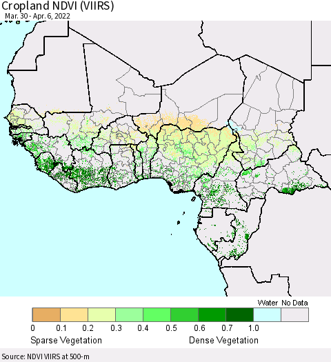 Western Africa Cropland NDVI (VIIRS) Thematic Map For 3/30/2022 - 4/6/2022