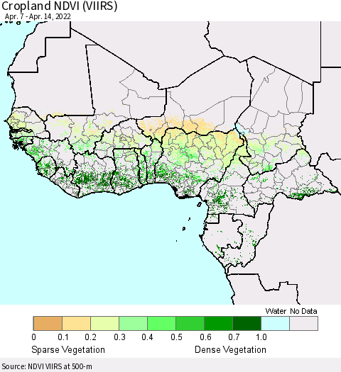 Western Africa Cropland NDVI (VIIRS) Thematic Map For 4/7/2022 - 4/14/2022