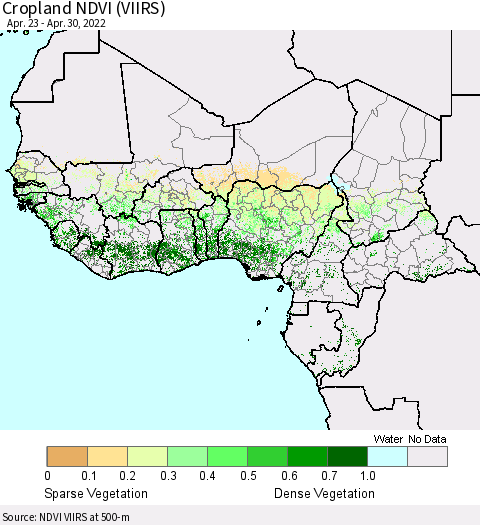 Western Africa Cropland NDVI (VIIRS) Thematic Map For 4/23/2022 - 4/30/2022