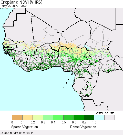 Western Africa Cropland NDVI (VIIRS) Thematic Map For 5/25/2022 - 6/1/2022