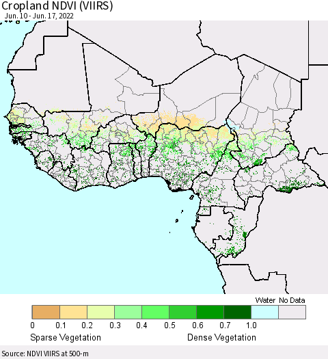 Western Africa Cropland NDVI (VIIRS) Thematic Map For 6/10/2022 - 6/17/2022