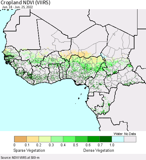 Western Africa Cropland NDVI (VIIRS) Thematic Map For 6/18/2022 - 6/25/2022