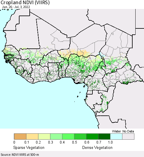 Western Africa Cropland NDVI (VIIRS) Thematic Map For 6/26/2022 - 7/3/2022